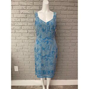 Kelly and Diane Women Blue Floral Sleeveless Sequin Beaded Silk Dress Size 4 NWT